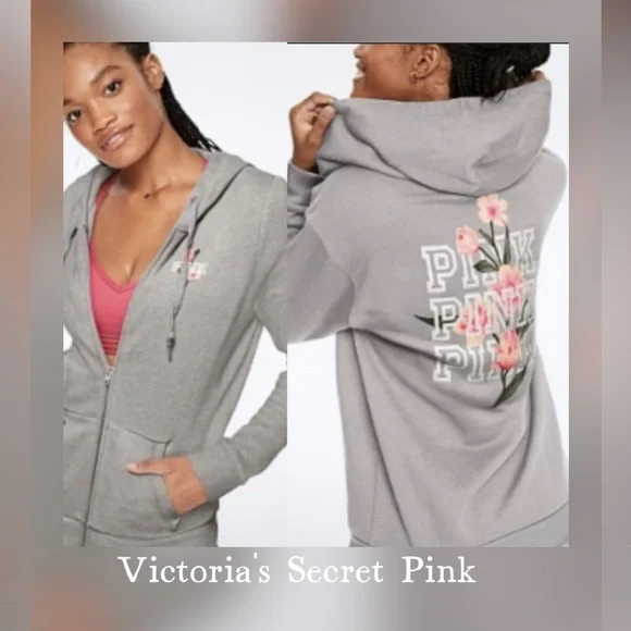 PINK Victoria's Secret Women's Floral Gray Hoodie - Picture 1 of 6